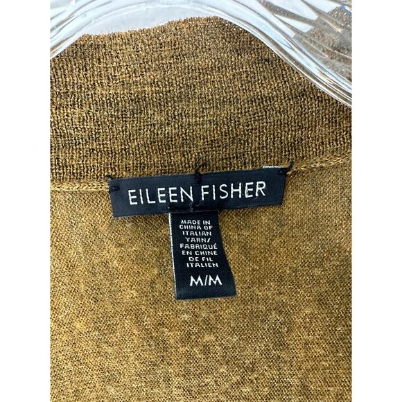 Eileen Fisher Brown Green Lagenlook Wool Open Knit Cardigan Size Medium - Picture 2 of 12